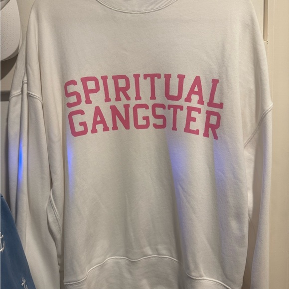 Spiritual Gangster Tops - Spiritual Gangster  White sweatshirt with Pink Lettering